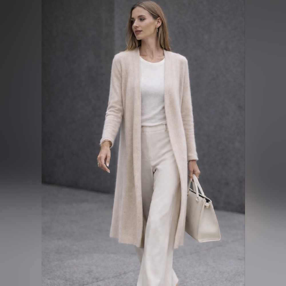 Snidel Wool & Angora Longline Cardigan Quiet Luxury Knee-Length Duster Coatigan